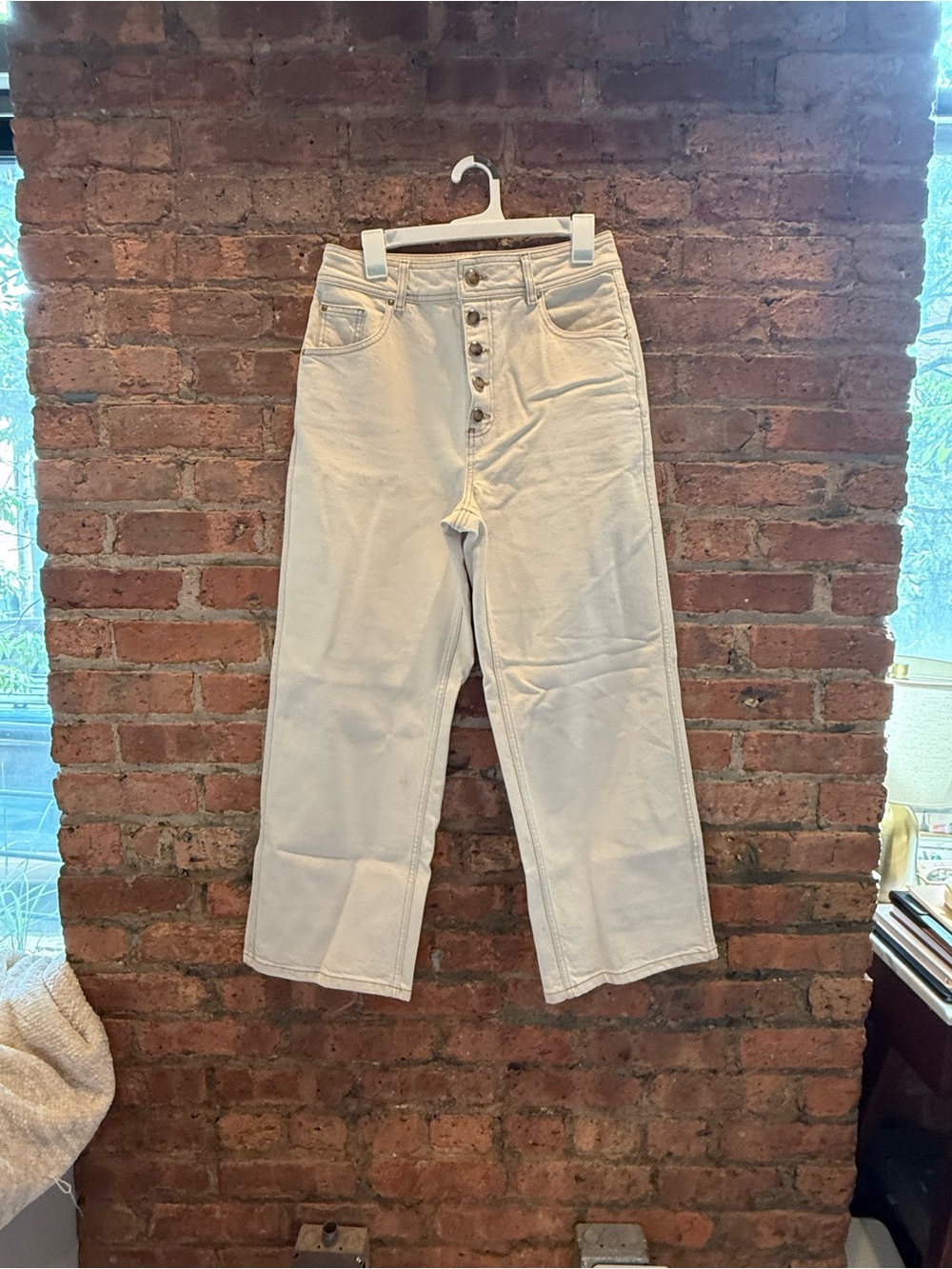 Sezane le Crop high-Rise Écru/White Button-Fly Women’s Jeans size 40 (8 U.S.)